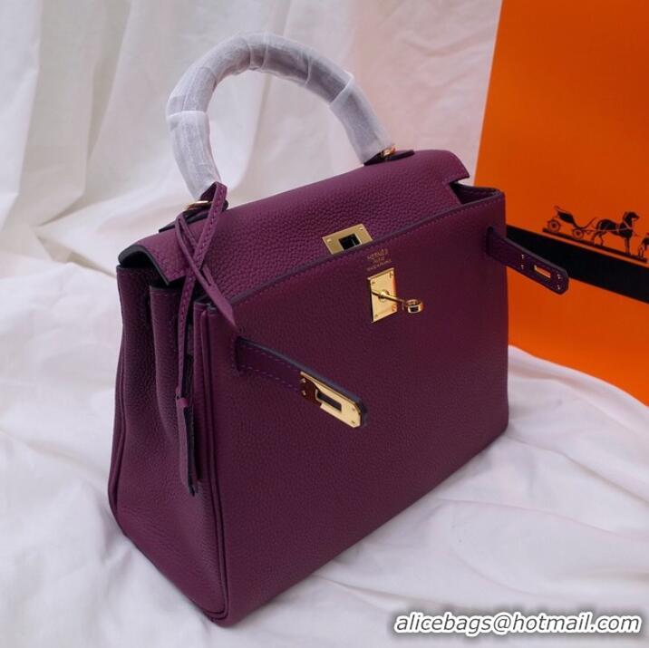 Low Cost Hermes Kelly Shoulder Bag Original TOGO Leather KY3255 purple