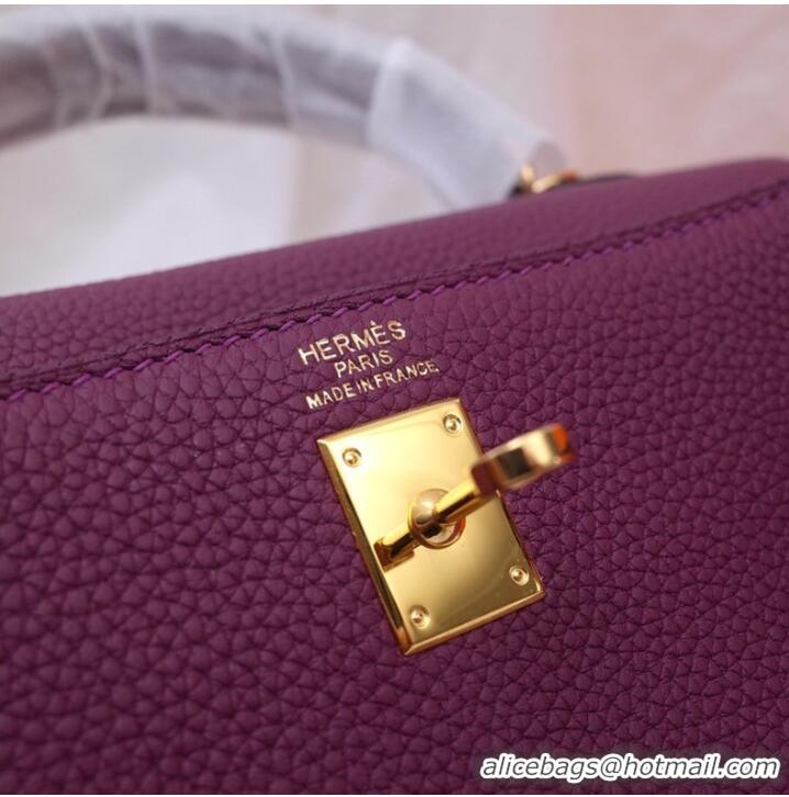 Low Cost Hermes Kelly Shoulder Bag Original TOGO Leather KY3255 purple