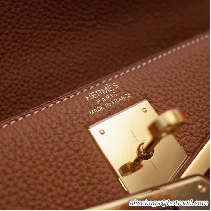 Modern Classic Hermes Kelly Shoulder Bag Original TOGO Leather KY3255 brown