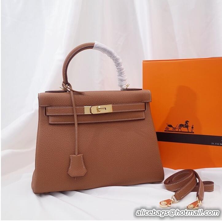 Modern Classic Hermes Kelly Shoulder Bag Original TOGO Leather KY3255 brown