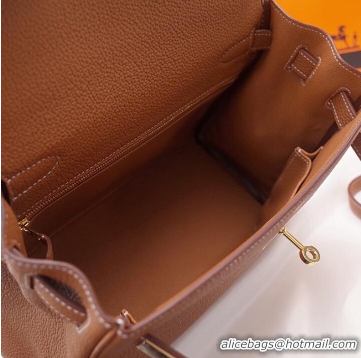 Modern Classic Hermes Kelly Shoulder Bag Original TOGO Leather KY3255 brown