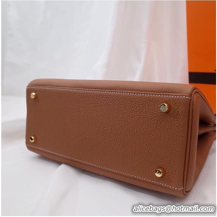 Modern Classic Hermes Kelly Shoulder Bag Original TOGO Leather KY3255 brown