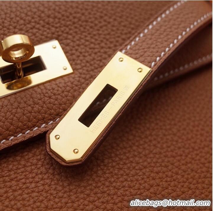 Modern Classic Hermes Kelly Shoulder Bag Original TOGO Leather KY3255 brown