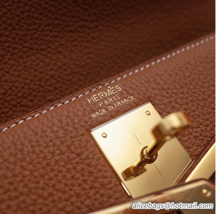 Modern Classic Hermes Kelly Shoulder Bag Original TOGO Leather KY3255 brown