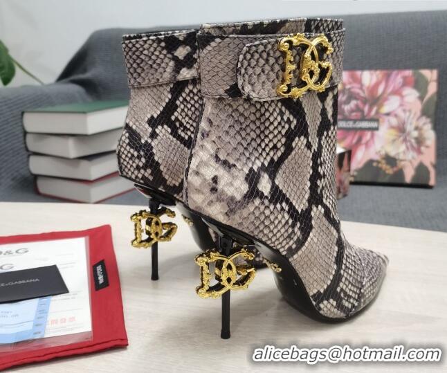 Good Quality Dolce & Gabbana DG Snakeskin Print Leather Ankle Short Boots 10.5cm Grey 111525