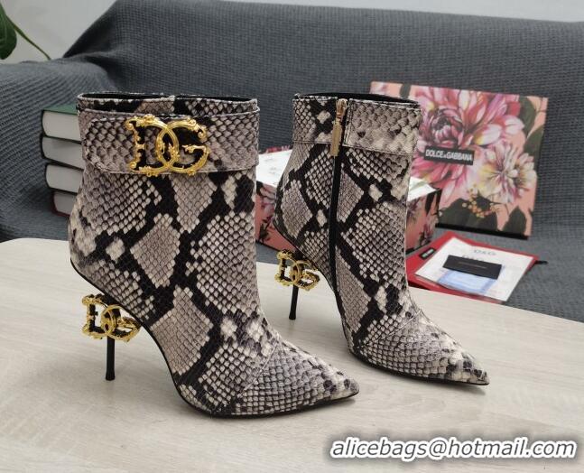 Good Quality Dolce & Gabbana DG Snakeskin Print Leather Ankle Short Boots 10.5cm Grey 111525