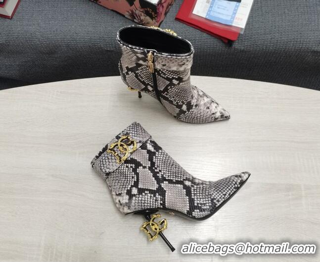 Good Quality Dolce & Gabbana DG Snakeskin Print Leather Ankle Short Boots 10.5cm Grey 111525