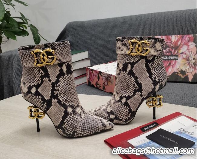 Good Quality Dolce & Gabbana DG Snakeskin Print Leather Ankle Short Boots 10.5cm Grey 111525