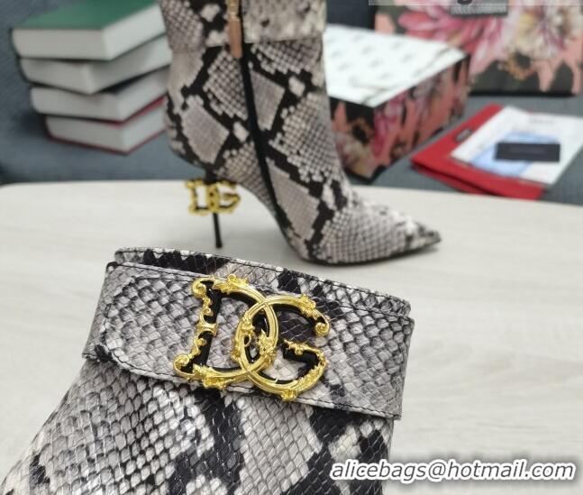 Good Quality Dolce & Gabbana DG Snakeskin Print Leather Ankle Short Boots 10.5cm Grey 111525