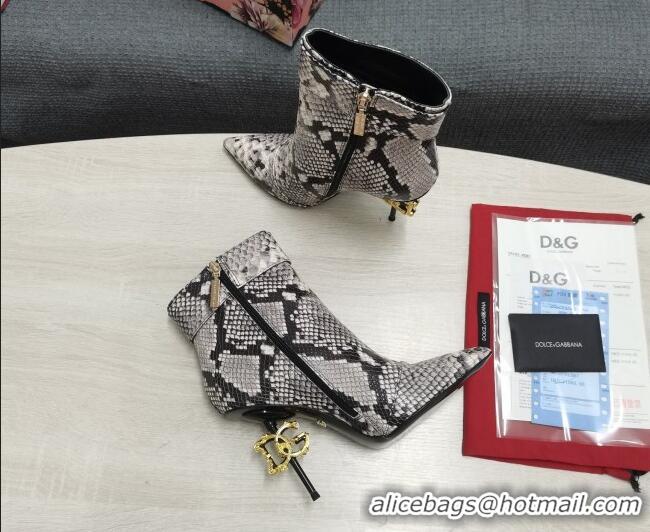 Good Quality Dolce & Gabbana DG Snakeskin Print Leather Ankle Short Boots 10.5cm Grey 111525