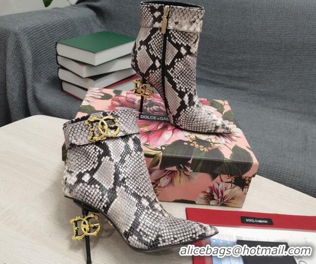 Good Quality Dolce & Gabbana DG Snakeskin Print Leather Ankle Short Boots 10.5cm Grey 111525