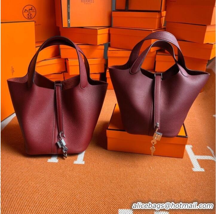 Classic Hermes Picotin Lock Bags Original togo Leather PL3388 claret