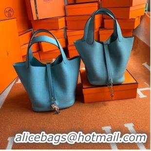 Top Quality Hermes Picotin Lock Bags Original togo Leather PL3388 sky blue