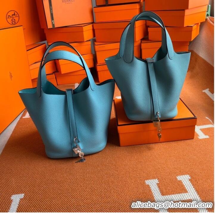 Top Quality Hermes Picotin Lock Bags Original togo Leather PL3388 sky blue