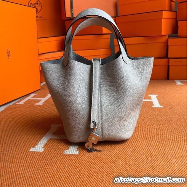 Good Product Hermes Picotin Lock Bags Original togo Leather PL3388 light gray