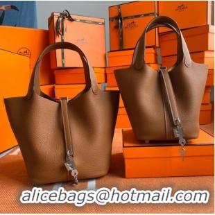 Most Popular Hermes Picotin Lock Bags Original togo Leather PL3388 brown