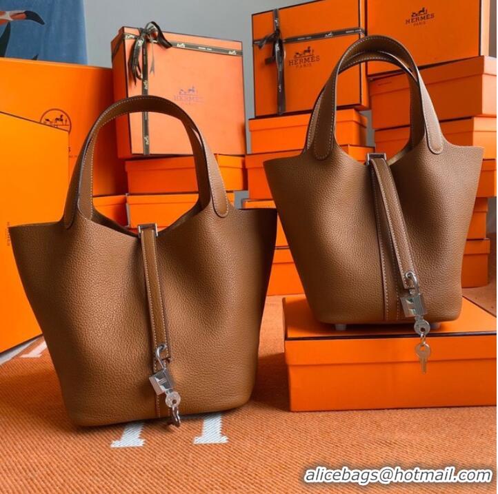 Most Popular Hermes Picotin Lock Bags Original togo Leather PL3388 brown