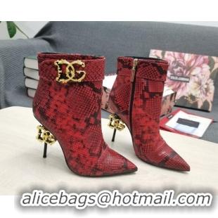 Good Quality Dolce & Gabbana DG Snakeskin Print Leather Ankle Short Boots 10.5cm Red 111526