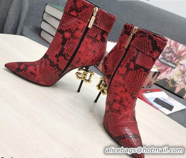 Good Quality Dolce & Gabbana DG Snakeskin Print Leather Ankle Short Boots 10.5cm Red 111526