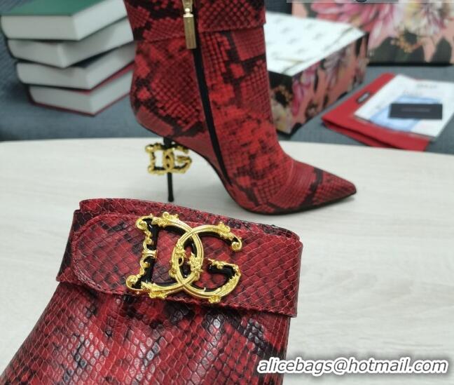 Good Quality Dolce & Gabbana DG Snakeskin Print Leather Ankle Short Boots 10.5cm Red 111526