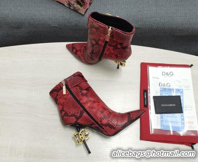 Good Quality Dolce & Gabbana DG Snakeskin Print Leather Ankle Short Boots 10.5cm Red 111526