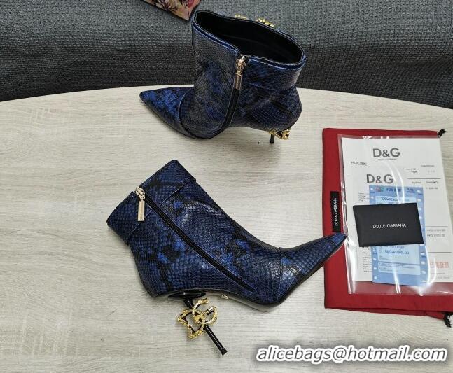 Luxury Cheap Dolce & Gabbana DG Snakeskin Print Leather Ankle Short Boots 10.5cm 111526 Blue