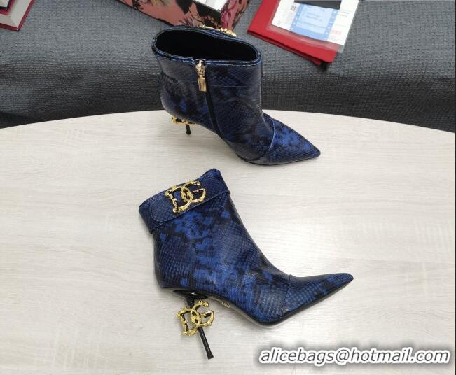 Luxury Cheap Dolce & Gabbana DG Snakeskin Print Leather Ankle Short Boots 10.5cm 111526 Blue