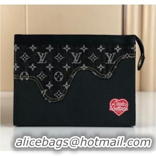 Buy Discount Louis Vuitton Monogram Drip Taurillon POCHETTE VOYAGE Denim M45961 Black