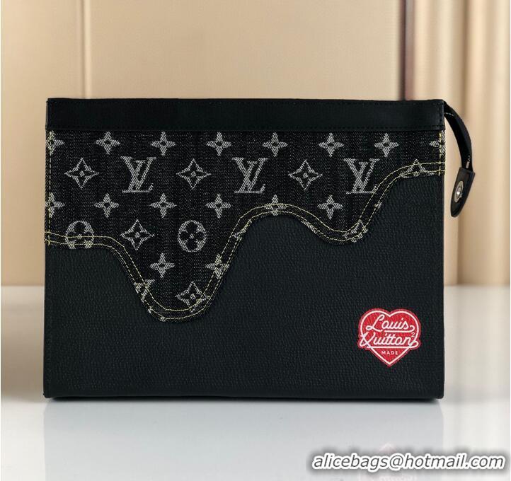 Buy Discount Louis Vuitton Monogram Drip Taurillon POCHETTE VOYAGE Denim M45961 Black