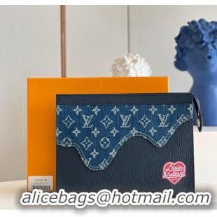 Modern Classic Louis Vuitton Monogram Drip Taurillon POCHETTE VOYAGE Denim M45961 Blue