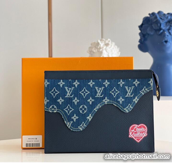 Modern Classic Louis Vuitton Monogram Drip Taurillon POCHETTE VOYAGE Denim M45961 Blue