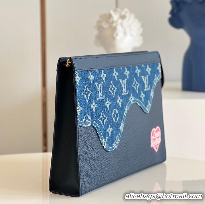 Modern Classic Louis Vuitton Monogram Drip Taurillon POCHETTE VOYAGE Denim M45961 Blue