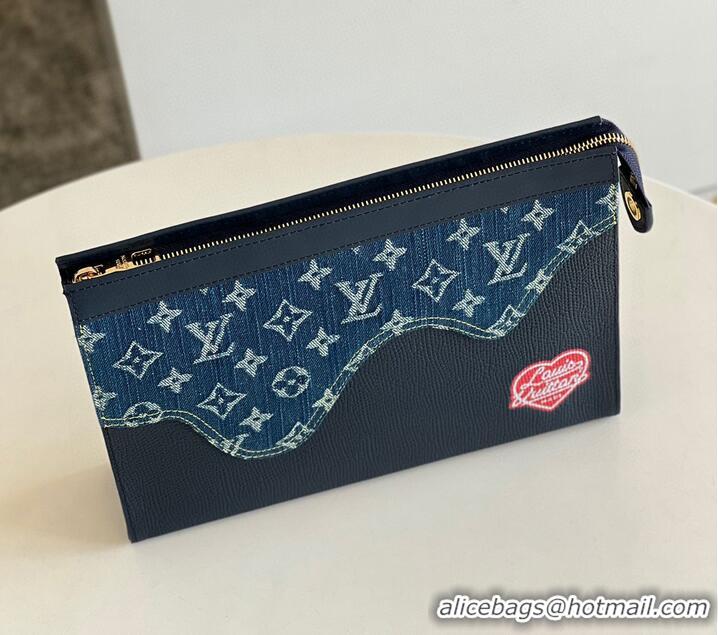 Modern Classic Louis Vuitton Monogram Drip Taurillon POCHETTE VOYAGE Denim M45961 Blue