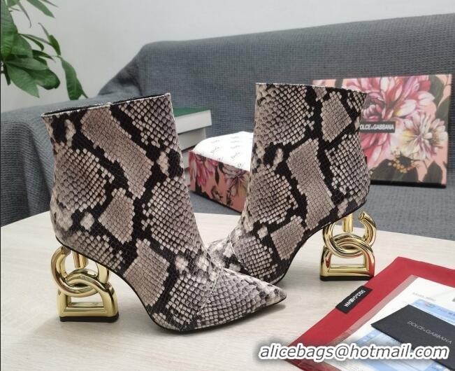 Custom Dolce & Gabbana DG Snakeskin Print Ankle Short Boots 10.5cm 111531 Grey/Gold