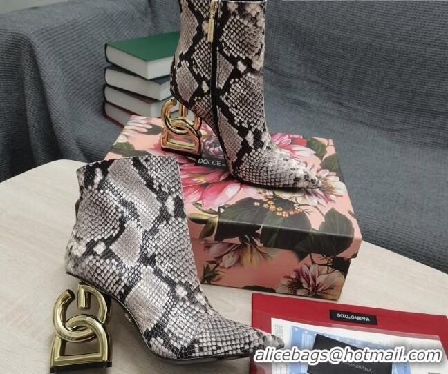 Custom Dolce & Gabbana DG Snakeskin Print Ankle Short Boots 10.5cm 111531 Grey/Gold