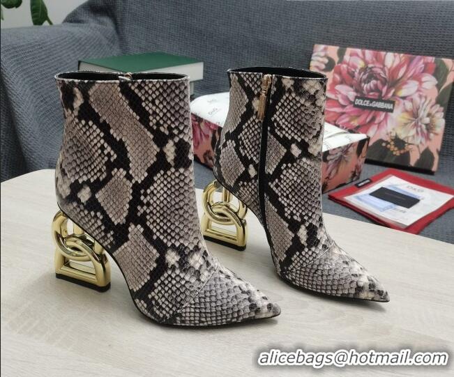 Custom Dolce & Gabbana DG Snakeskin Print Ankle Short Boots 10.5cm 111531 Grey/Gold