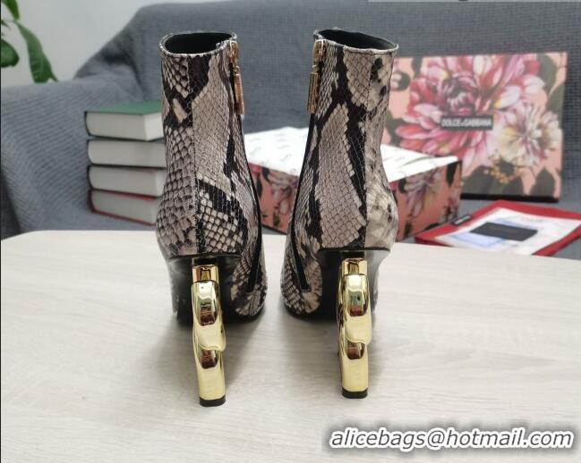 Custom Dolce & Gabbana DG Snakeskin Print Ankle Short Boots 10.5cm 111531 Grey/Gold