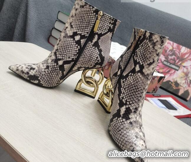 Custom Dolce & Gabbana DG Snakeskin Print Ankle Short Boots 10.5cm 111531 Grey/Gold