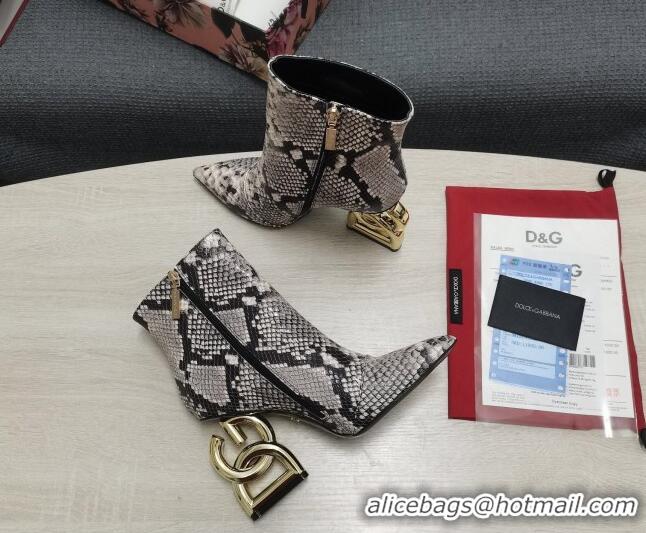 Custom Dolce & Gabbana DG Snakeskin Print Ankle Short Boots 10.5cm 111531 Grey/Gold