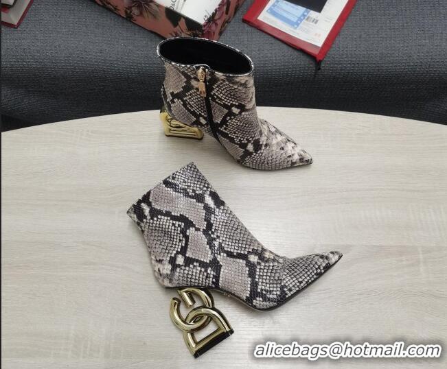 Custom Dolce & Gabbana DG Snakeskin Print Ankle Short Boots 10.5cm 111531 Grey/Gold