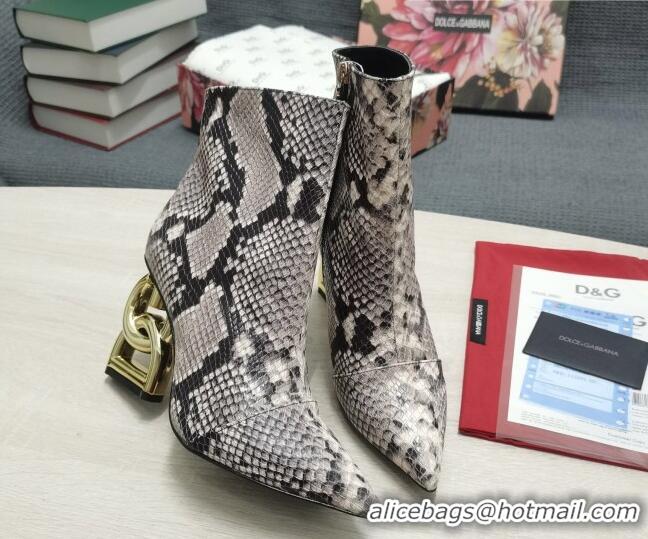 Custom Dolce & Gabbana DG Snakeskin Print Ankle Short Boots 10.5cm 111531 Grey/Gold