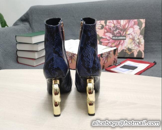 Affordable Price Dolce & Gabbana DG Snakeskin Print Ankle Short Boots 10.5cm 111531 Blue/Gold