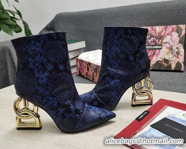 Affordable Price Dolce & Gabbana DG Snakeskin Print Ankle Short Boots 10.5cm 111531 Blue/Gold