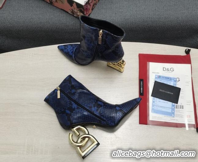 Affordable Price Dolce & Gabbana DG Snakeskin Print Ankle Short Boots 10.5cm 111531 Blue/Gold