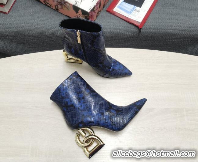 Affordable Price Dolce & Gabbana DG Snakeskin Print Ankle Short Boots 10.5cm 111531 Blue/Gold