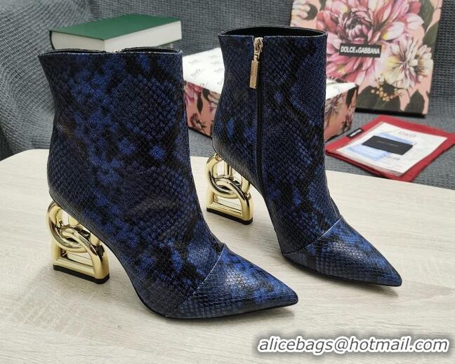 Affordable Price Dolce & Gabbana DG Snakeskin Print Ankle Short Boots 10.5cm 111531 Blue/Gold