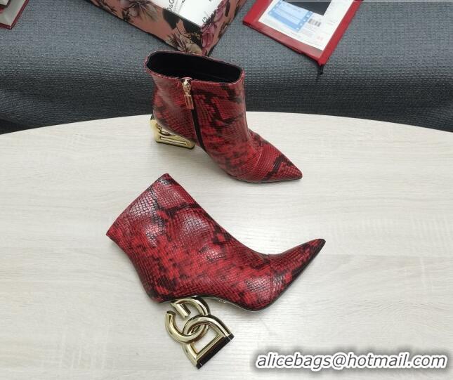 Best Luxury Dolce & Gabbana DG Snakeskin Print Ankle Short Boots 10.5cm 111531 Red/Gold