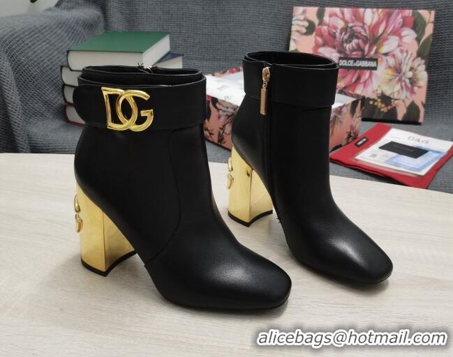 Top Quality Dolce & Gabbana DG Calf Leather Ankle Short Boots 10.5cm 111534 Black/Gold