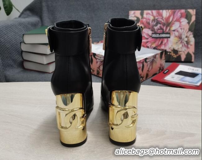 Top Quality Dolce & Gabbana DG Calf Leather Ankle Short Boots 10.5cm 111534 Black/Gold