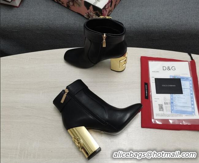 Top Quality Dolce & Gabbana DG Calf Leather Ankle Short Boots 10.5cm 111534 Black/Gold